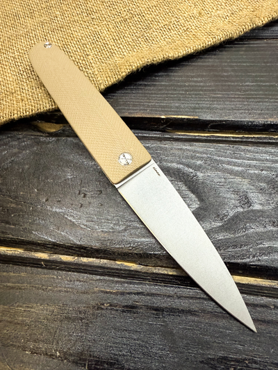 Фрикционный складной нож Скин-ду Большой сталь ELMAX, рукоять G10 тан