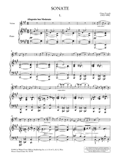 Franck. Sonate A-dur f?r Violine und Klavier