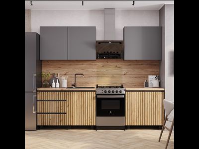 Кухня Шерлок 2,0м (лдсп) (1200, 800) (Графит/Крафт), Столешница кусочками 1200; 800 мм, толщина 38 мм, цвет дуб кера