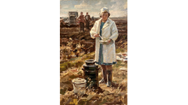 Бернгард О.Э. Пора обедать 1981 г Картон, фанера, масло, 67Х43 (1237)