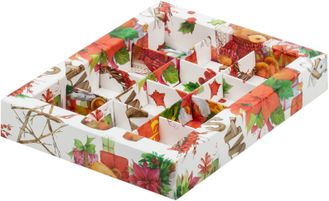 Коробка на 12 конфет с прозр. кр. (Рождество), 190*150*30мм