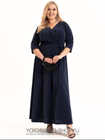 Модель :4108.Нарядное платье на запах в темно-синем цвете