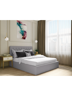 Кровать односпальная, двуспальная, MyCloud Блюз с подъемным механизмом, бельевым ящиком, мягкое изголовье, каретная стежка