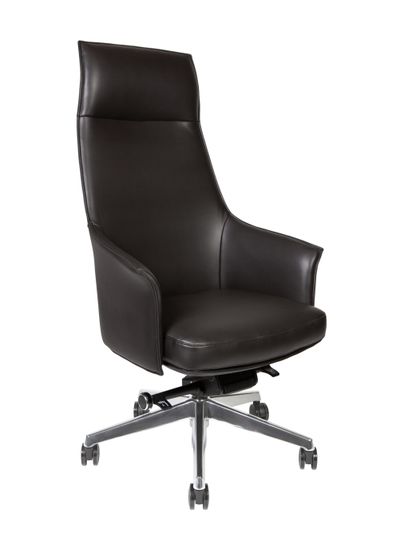 Кресло офисное Бордо, черная кожа, алюминий крестовина