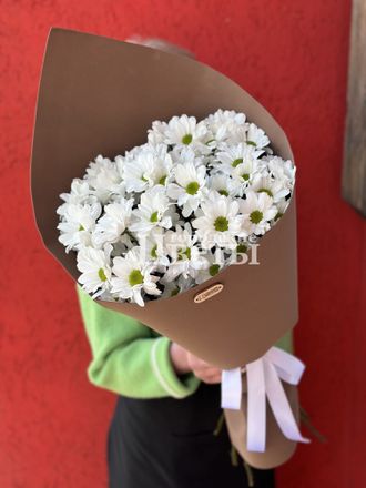 Букет из ромашковых хризантем в крафте