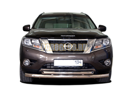 Защита переднего бампера двойная Папа Тюнинг d76/60 для Nissan Pathfinder 2015-