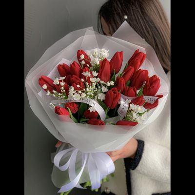 Красные тюльпаны и аллиум "RED" 25 шт