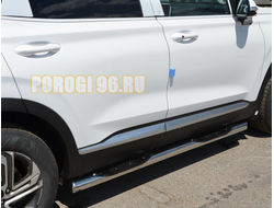 Пороги труба с проступью d76 для Hyundai Santa fe 2021-2024
