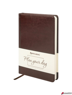 Ежедневник недатированный А5 (138×213 мм) BRAUBERG «Imperial», под гладкую кожу, 160 л., кремовый блок, коричневый. 123414