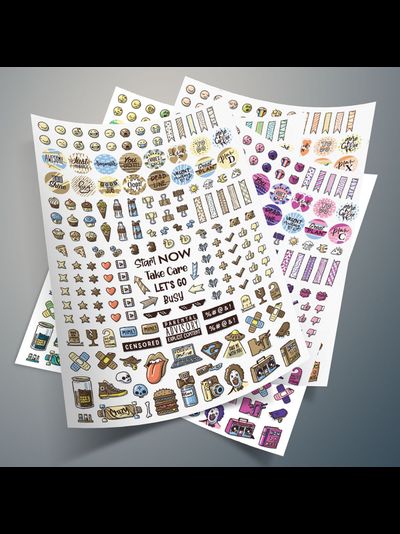 Набор стикеров: стикеры наклейки для ежедневника 4 цвета | Стикерпак для планера 4 листа