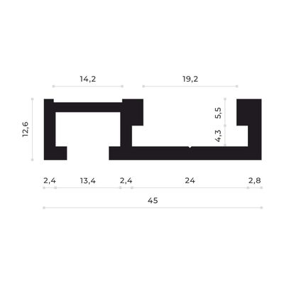 T-track профиль с пазом для линейки AL-T45L (2.5 м) от 0.1 до 3 метров