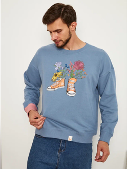 МУЖСКОЙ СВИТШОТ ГОЛУБОЙ "ЦВЕТОЧНЫЕ КЕДЫ"