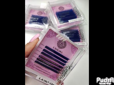 Цветные ресницы Enigma МИКС "Синий" 6 линий M 0.10 8-13 mm