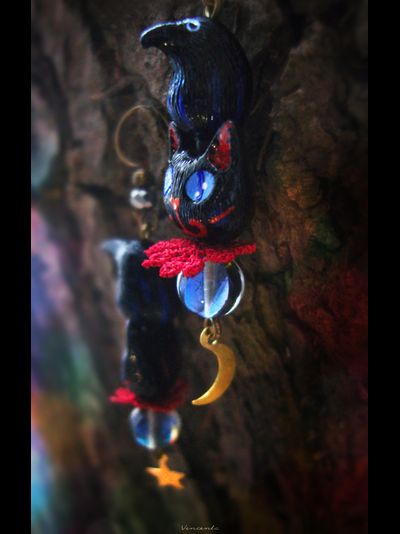 "Секреты Лавочки Чудес", длинные серьги с чёрными котами, воронами и звёздами