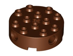 Brick, Round 4 x 4 with 4 Side Pin Holes and Center Axle Hole, Reddish Brown (6222 / 4223681 / 6177805)
