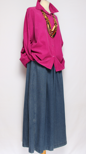 Рубашка вельветовая "Спущенный рукав"фуксия р.46-52