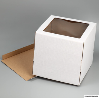 Коробка для торта с окном, Белая, 29,5 х 29,5 х 30 см