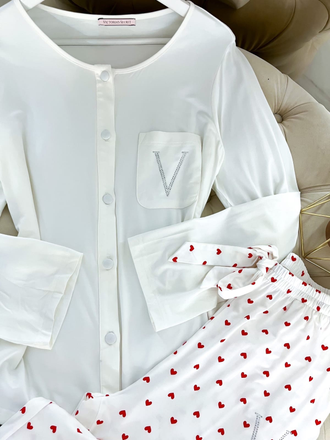 Пижама Виктория Сикрет с сердечками цвет белый