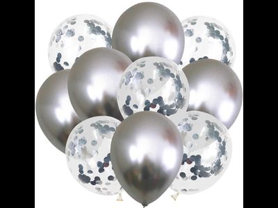 Шары Хром серебро+конфетти серебро 10 шт
