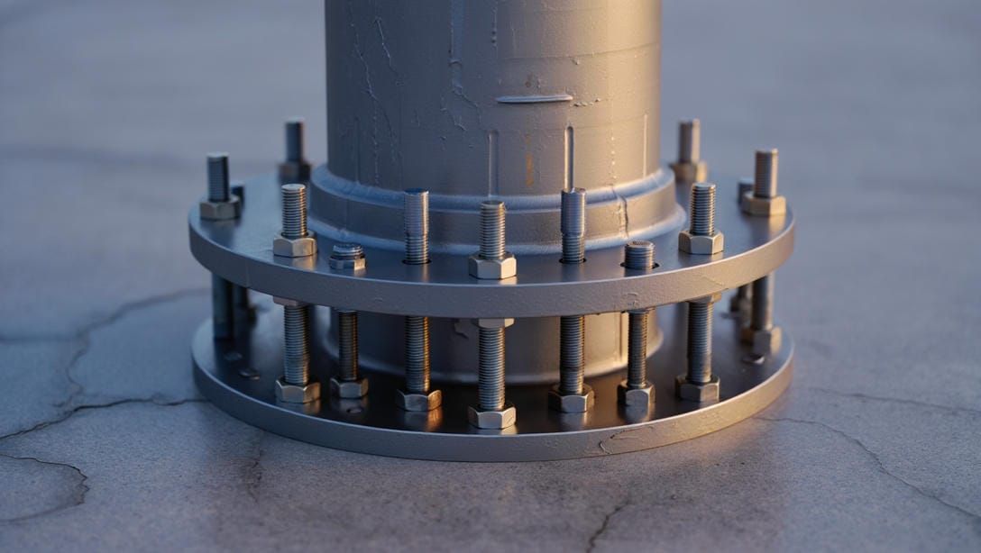  Схема и внешний вид фланцевого соединения закладной детали и опоры освещения.