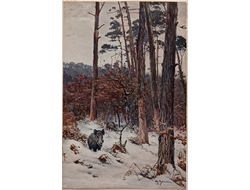 "Кабаны в зимнем лесу" фототипия 1920-е годы
