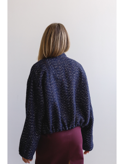 Шерстяной бомбер из твида (темно-синий)