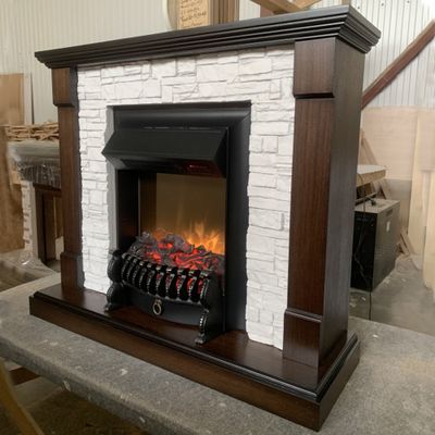 Электрокамин Тауэр LO камень белый с очагом Fobos