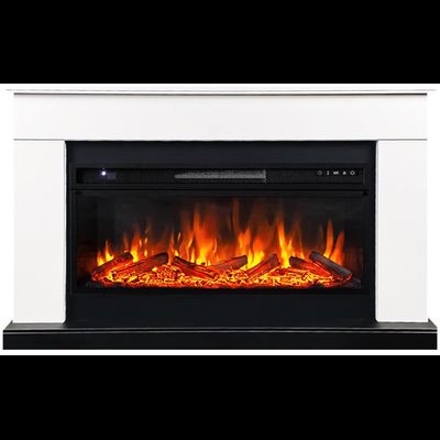 Линейный электрокамин Bergen белый с черным с очагом Vision 42 LOG LED