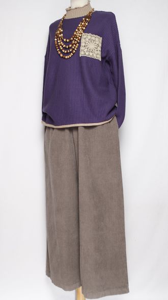 Брюки Бохо "ПАЛАЦЦО КРУПНЫЙ ВЕЛЬВЕТ" бежевые до р.56