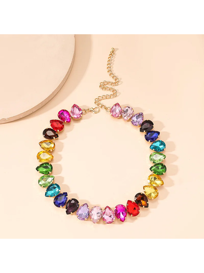 Ожерелье-Чокер с красочными кристаллами в форме капли