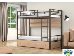 Двухъярусная кровать Валенсия Коричневый ящики полка дуб молочный Омск