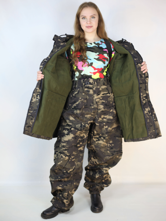 Костюм великан горка демисезонный (большого размера 64-66, 68-70, 72-74) тёмный мультикам из ткани рип-флис, тактический, камуфляжный, защитный, стиль милитари