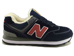 New Balance 574 синие с красным, замша/мех (41-46)