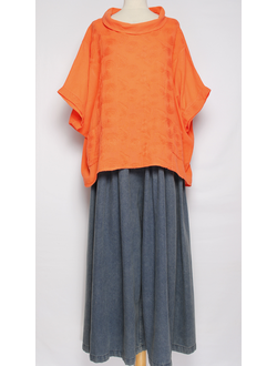 БЛУЗА ЛЁН "КИМОНО ХОМУТ ВЫШИВКА" оранжевая, фуксия, желтая, лайм до р.56