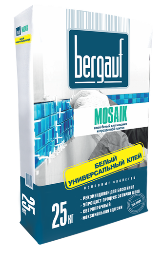Купить клей  Бергауф Мозаик белый для мозаики и прозрачной плитки 25 кг в Ангарске, Иркутске, Усолье