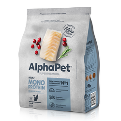 AlphaPet (АльфаПет) Superpremium Monoprotein сухой корм для взрослых кошек с белой рыбой, 400 г