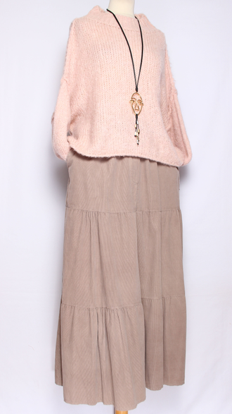 ЮБКА Бохо  "Вельвет ярусы" шоколад, бежевая до р.54