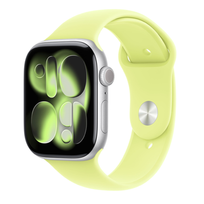 Apple Watch Series 11 (GPS) 42mm Silver Aluminum Case with Neon Yellow Sport Band (Серебристый)