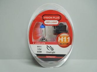 Лампа автомобильная галогенная Clearlight H11 Vision Plus +50% Light, 2 шт