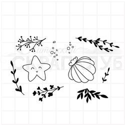 Штамп ракушки и водоросли