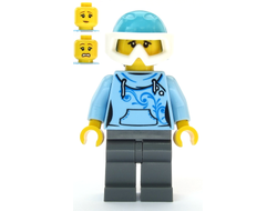 Skier - Female, Bright Light Blue Hoodie, Medium Azure Ski Helmet, Ponytail, n/a (cty1088)