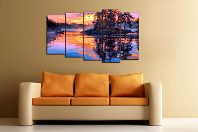 Модульная картина "Рассвет над тайгой"