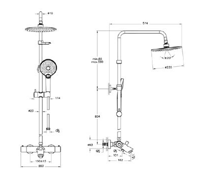 ДУШЕВАЯ КОЛОННА С ВЕРХНИМ ДУШЕМ И ТЕРМОСТАТИЧЕСКИМ СМЕСИТЕЛЕМ ДЛЯ ВАННЫ И ДУША, VITRA AQUAHEAT, A47208EXP