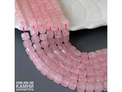 Розовый кварц ограненный куб 7,7-7,8 мм, цена за нить 19 см