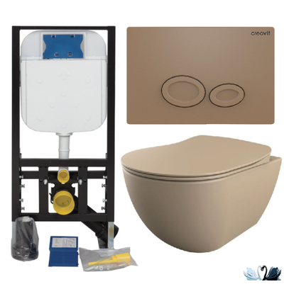 Унитаз CREAVIT FREE Set Cappucino FE320-11CM00E-0000 c инсталляцией - комплект с сиденьем микролифт, клавишей DROP Cappucino (FE320.F0100 + GR5003.01 + GP2002.06 + KC0903.01.0800E)