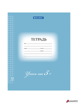 Тетрадь 12 л. BRAUBERG ЭКО «5-КА», клетка, обложка плотная мелованная бумага, СИНЯЯ. 104760