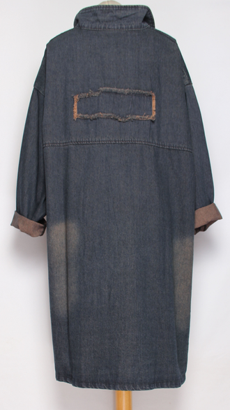 ПЛАТЬЕ-ЖАКЕТ БОХО джинсовое "Комбинированное" синее р.46-54