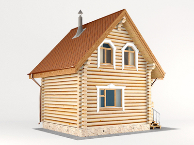 Дом-баня из бревна с балконом и террасой ДБ-11, площадь 64 м2