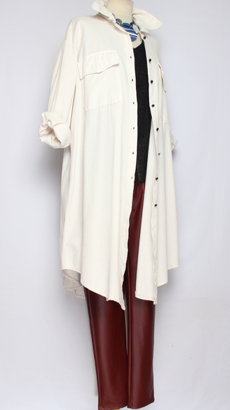 Платье-рубашка Бохо "Вельвет клёпки " белое до р.54