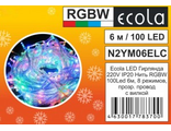 Ecola Гирлянда-нить 100LED RGB, 6м, 8 реж.,прозр.провод с вилкой 220V